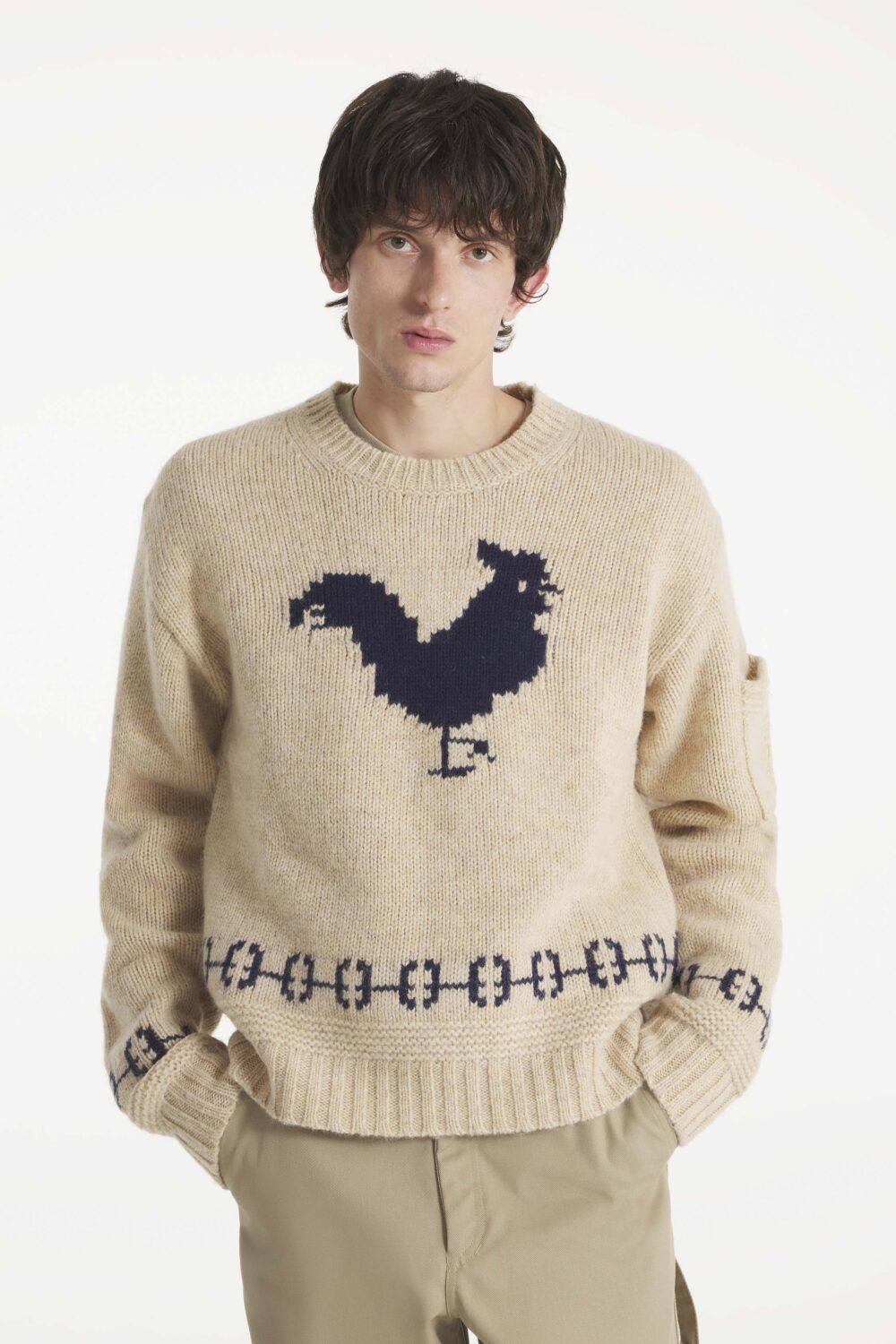SOCA - INTARSIA SWEATER - L, BEIGE