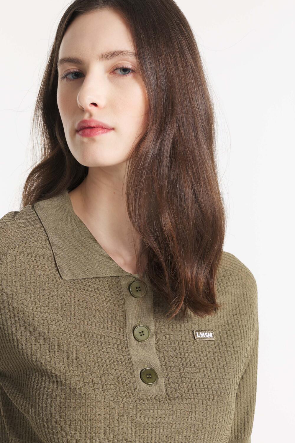 SERDANE - KNITTED POLO SHIRT - XS, KAKI