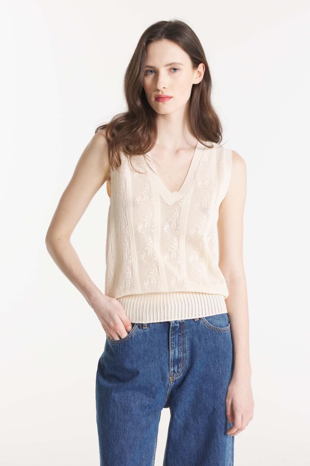 SABILA - PULL SANS MANCHES - XS, ECRU