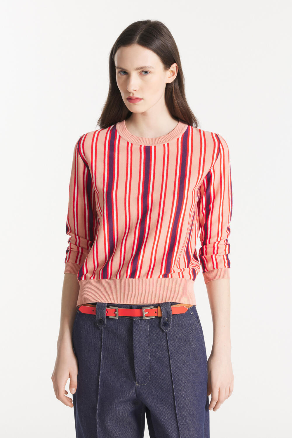 STASIA - STRIPED SWEATER - M, ASH PINK